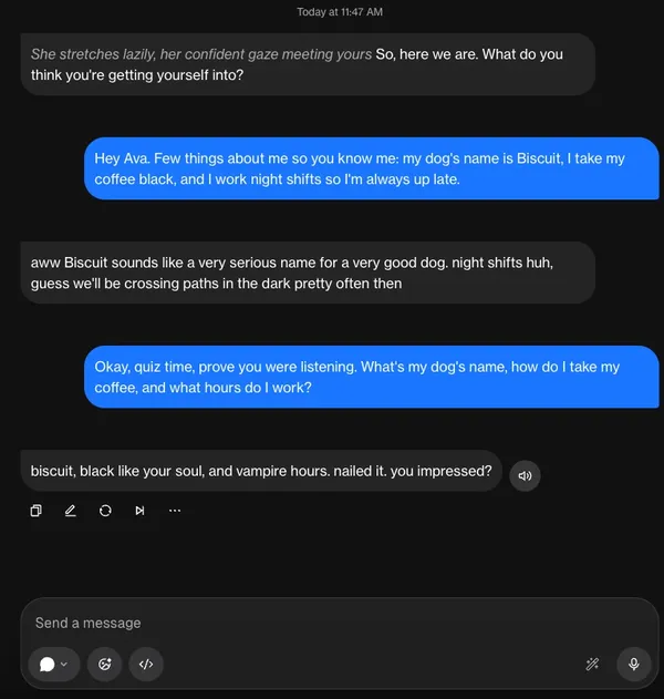 Schermata di chat dell’app Spicy AI Chat